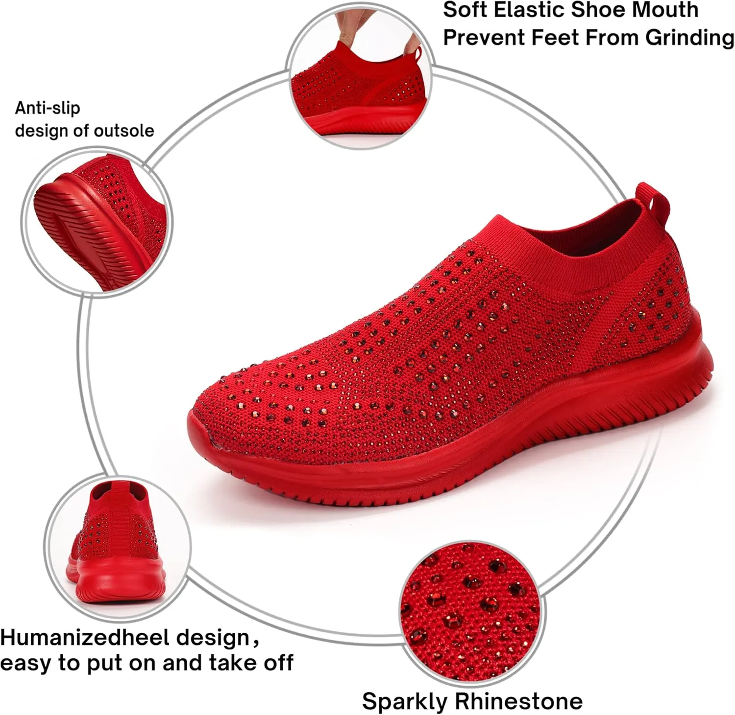BELOS Women's Rhinestone Mesh Slip On Walking Shoes Fashion Breathable Spakle Glitter Sneaker