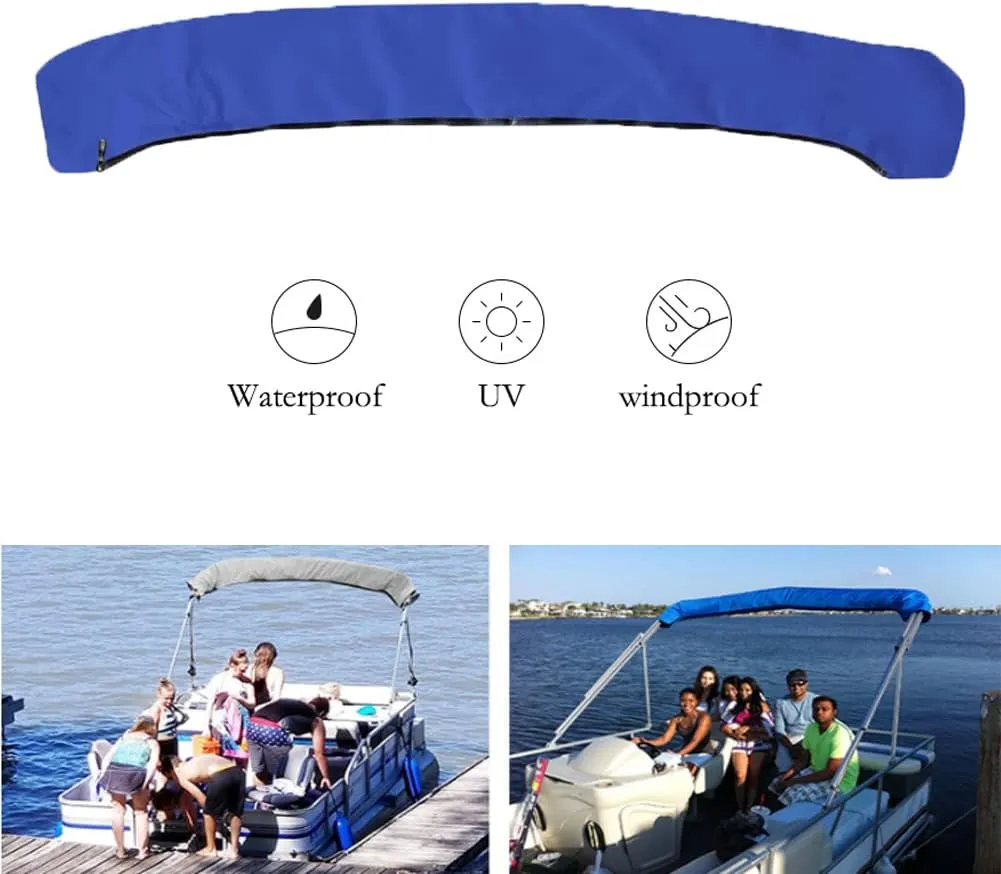 Bimini Top Storage Boot，600D Sun Protection Windproof Bimini top Boot Cover,Suitable for 3-4 Bows Bimini Tops,Tear Resistant Durable Canvas Waterproof Storage Boot Cover (Blue, 85"-90" W)
