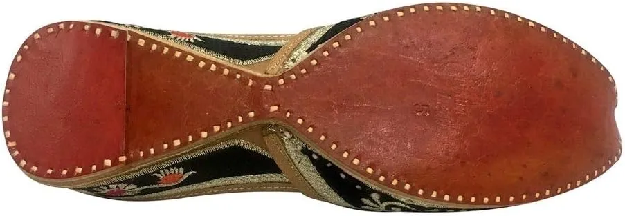 Black Indian Beaded Shoes Flip Flop Sandal Punjabi Jutti Khussa Flat Shoes