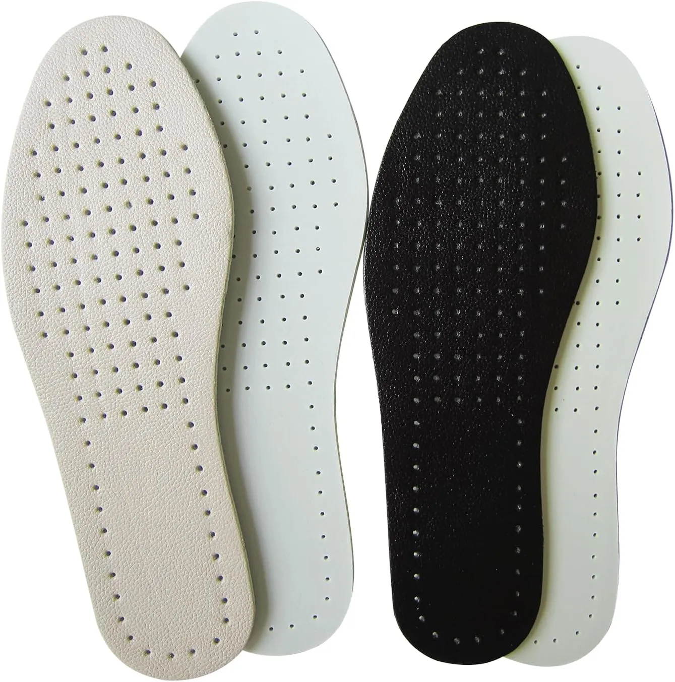 Black White Thin Leather Shoe Inserts for Men Dress Shoes Sneakers and Boots Breathable Cowhide Leather Shoe Inserts with Holes for Odor Eater, 2 Pack