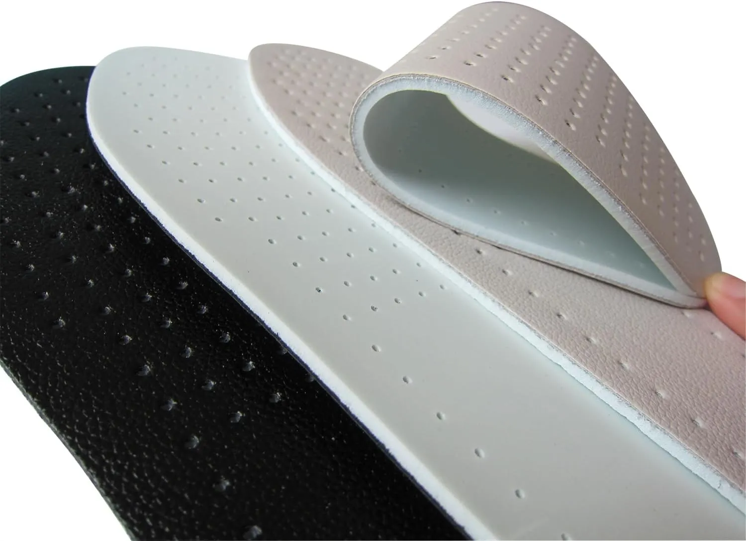 Black White Thin Leather Shoe Inserts for Men Dress Shoes Sneakers and Boots Breathable Cowhide Leather Shoe Inserts with Holes for Odor Eater, 2 Pack