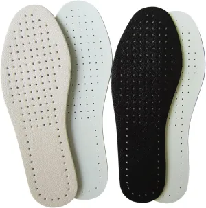 Black White Thin Leather Shoe Inserts for Men Dress Shoes Sneakers and Boots Breathable Cowhide Leather Shoe Inserts with Holes for Odor Eater, 2 Pack