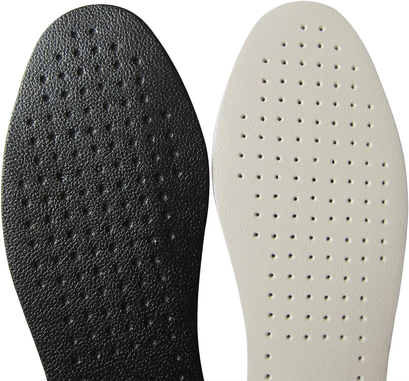 Black White Thin Leather Shoe Inserts for Men Dress Shoes Sneakers and Boots Breathable Cowhide Leather Shoe Inserts with Holes for Odor Eater, 2 Pack