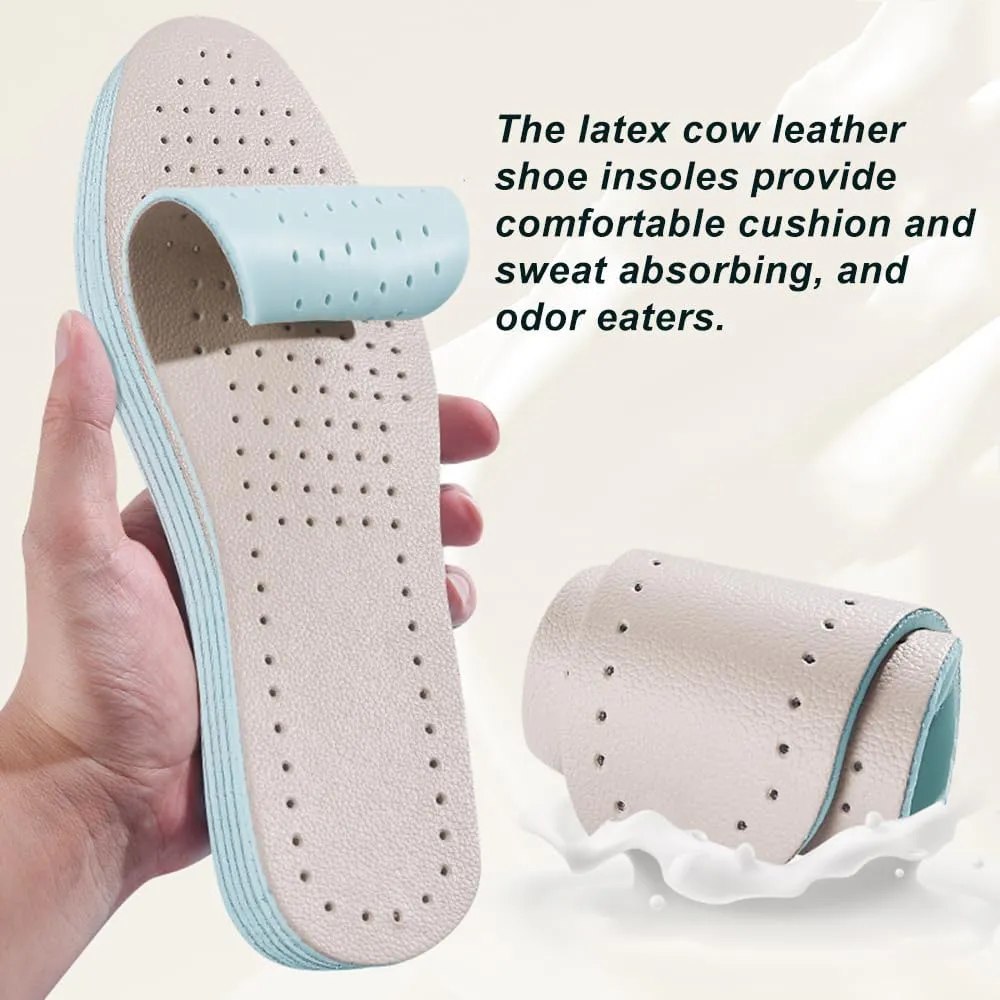 Black White Thin Leather Shoe Inserts for Men Dress Shoes Sneakers and Boots Breathable Cowhide Leather Shoe Inserts with Holes for Odor Eater, 2 Pack