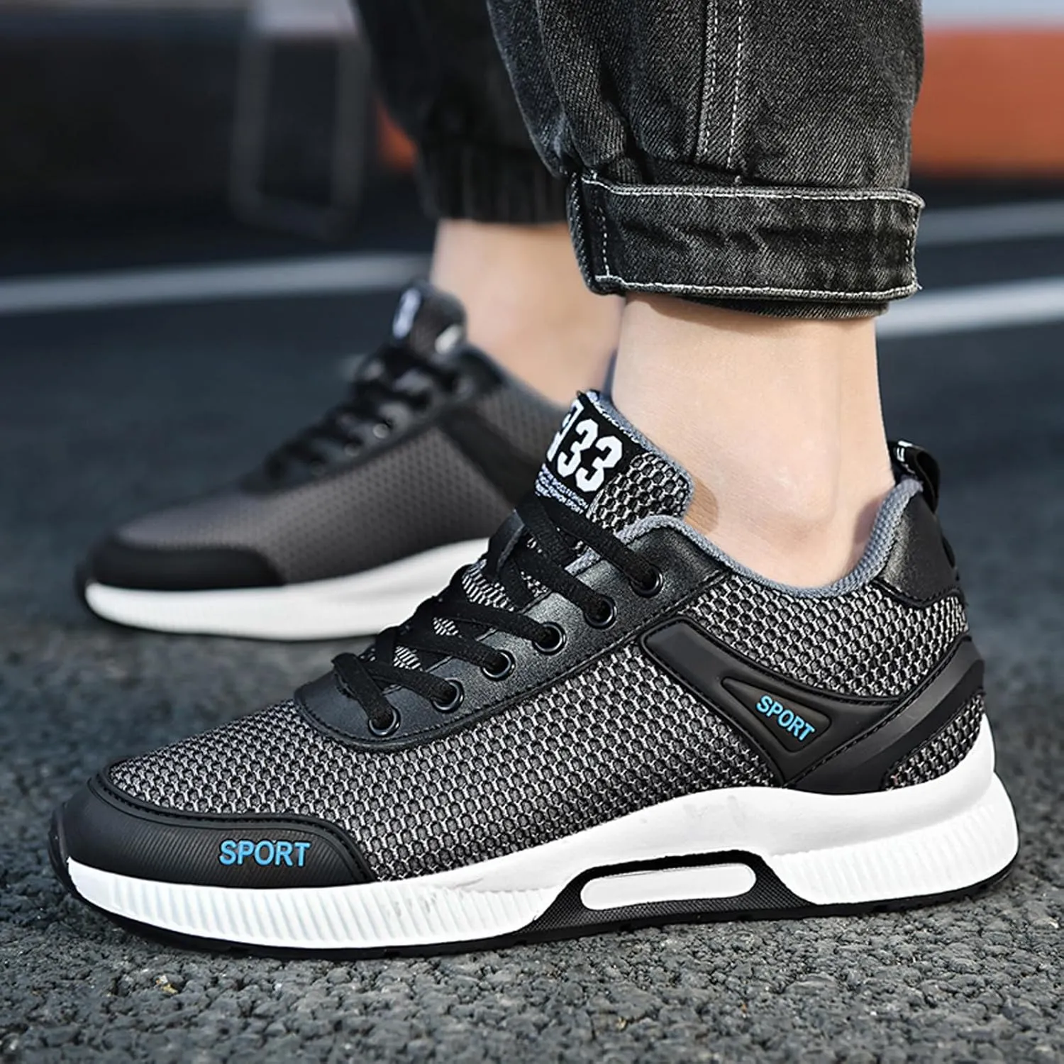 BMINFEE Men's Invisible Height Increasing Elevator Shoes 2.5 Inches Taller Lace-up Breathable mesh Lightweight Hip Hop Fashion Sneakers