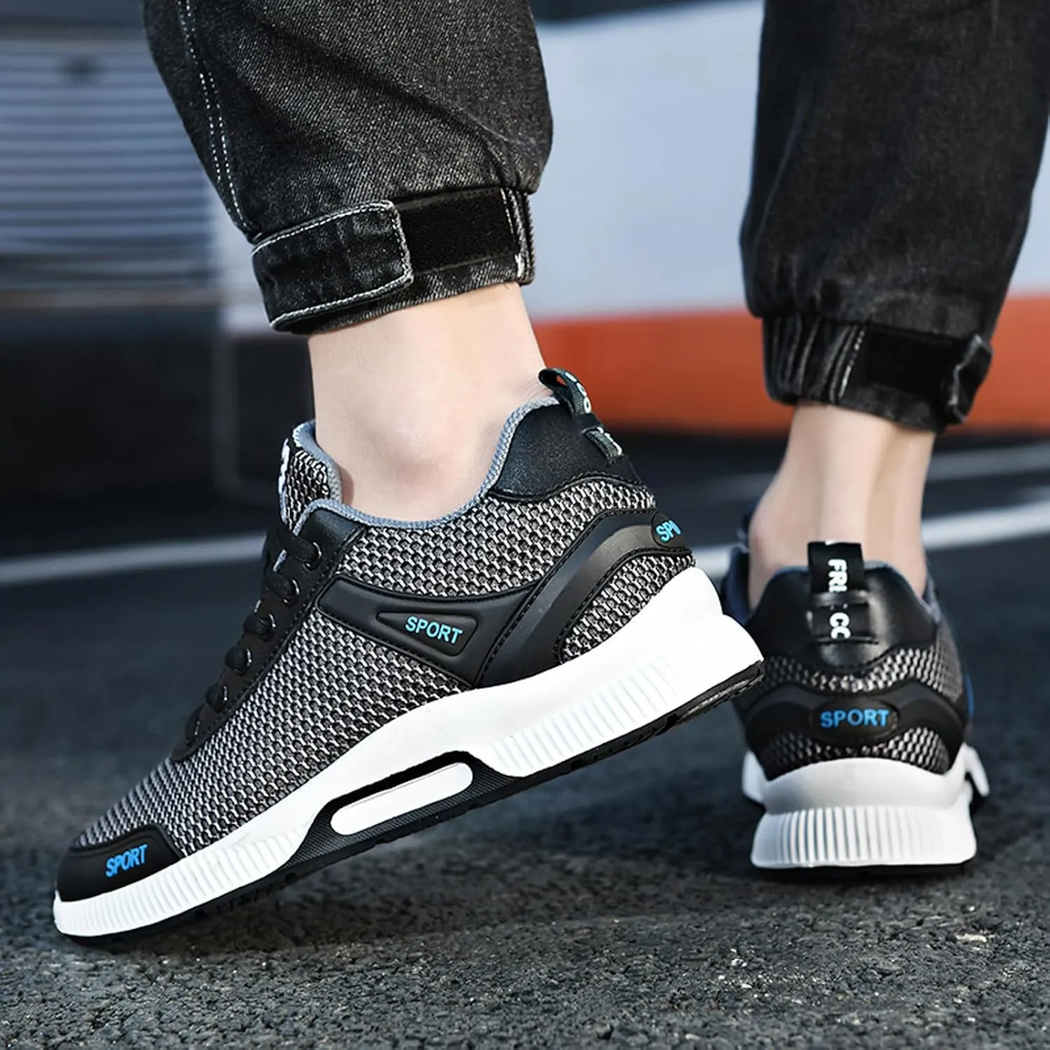 BMINFEE Men's Invisible Height Increasing Elevator Shoes 2.5 Inches Taller Lace-up Breathable mesh Lightweight Hip Hop Fashion Sneakers