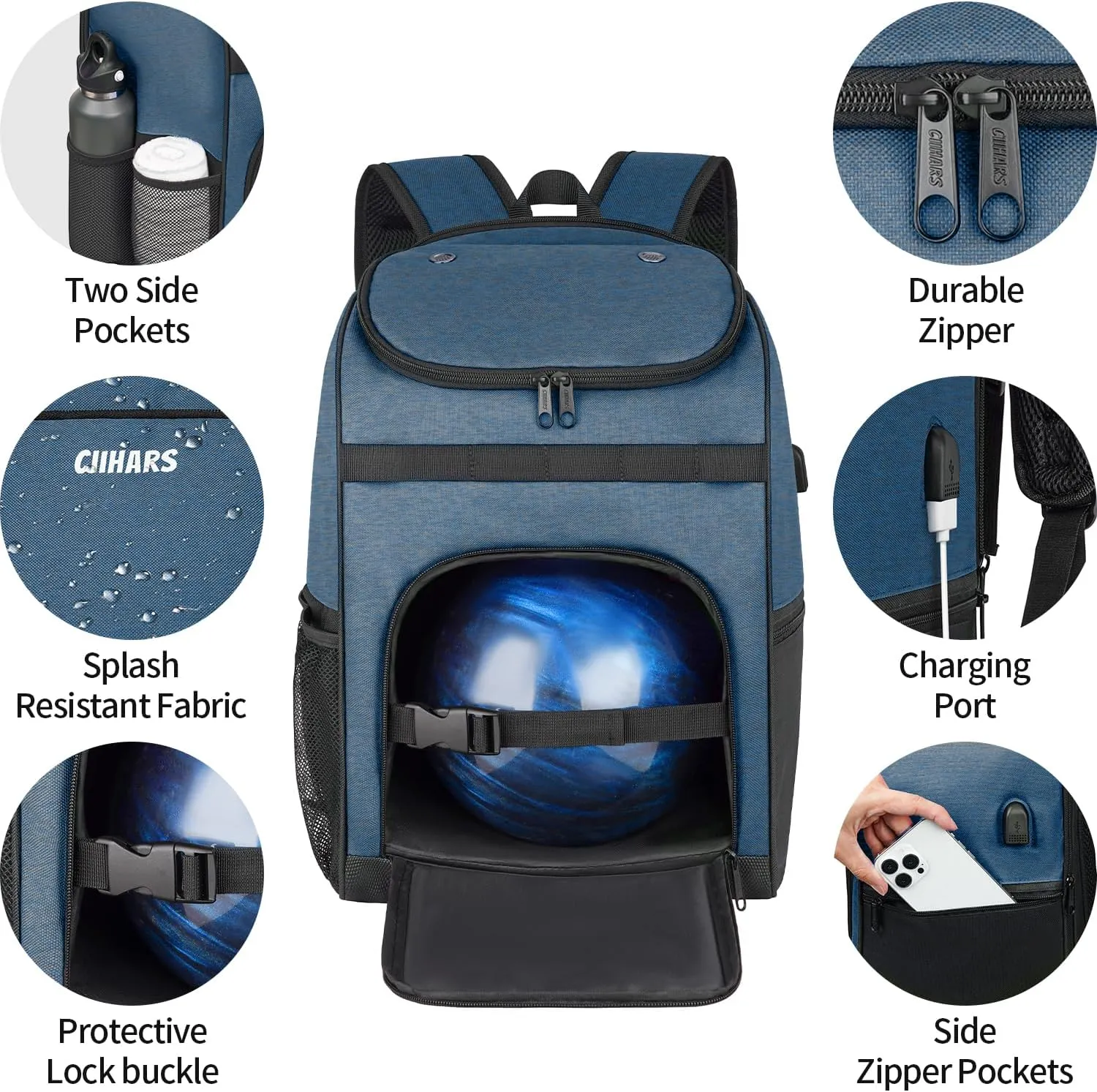 Bowling Backpack, Single Bowling Ball Bag with Shoe Bag Up to Size 16, Bowling Accessories Gifts for Bowling Lovers,Bowling Bag with Padded Ball Holder(BLACK)
