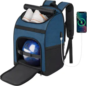 Bowling Backpack, Single Bowling Ball Bag with Shoe Bag Up to Size 16, Bowling Accessories Gifts for Bowling Lovers,Bowling Bag with Padded Ball Holder(BLACK)