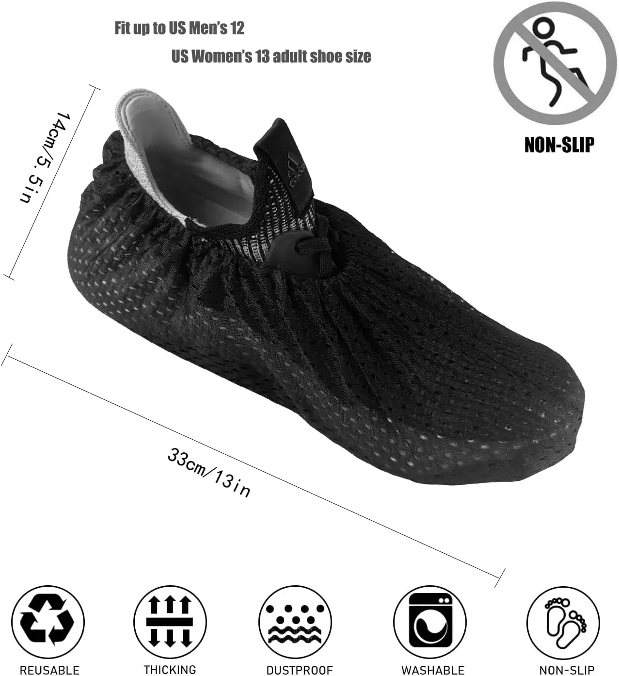 Breathable Mesh Shoe Covers Reusable Non Slip, Premium Lightweight Soft Washable Boot Shoe Covers for Home, Office and Laboratory，one size 6 pairs(Black）