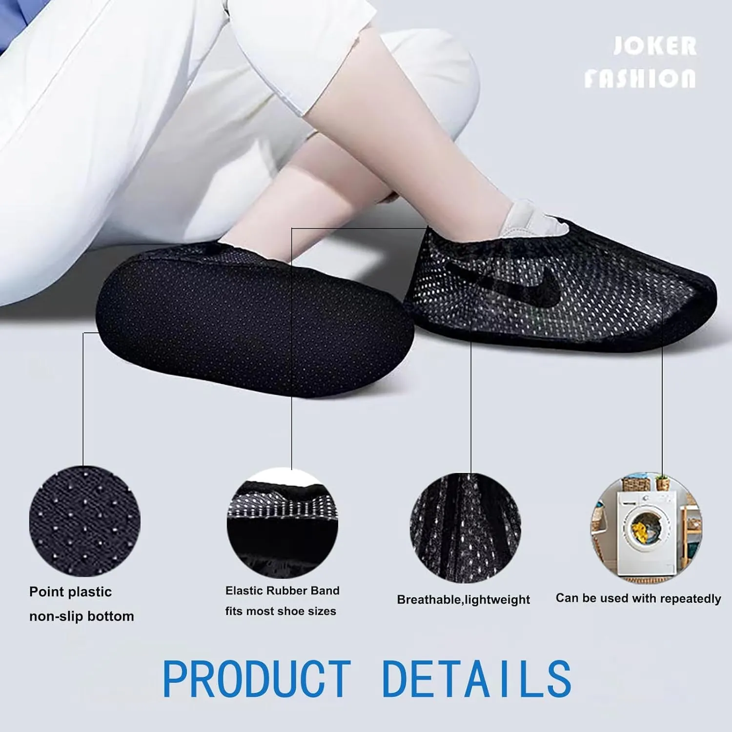 Breathable Mesh Shoe Covers Reusable Non Slip, Premium Lightweight Soft Washable Boot Shoe Covers for Home, Office and Laboratory，one size 6 pairs(Black）