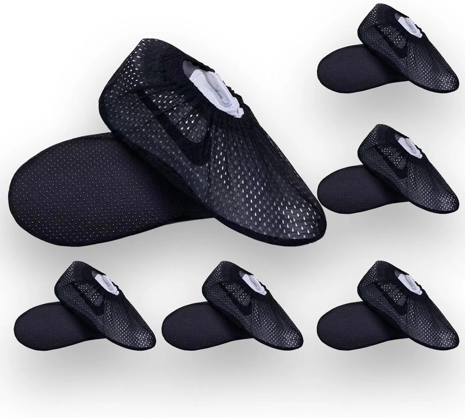 Breathable Mesh Shoe Covers Reusable Non Slip, Premium Lightweight Soft Washable Boot Shoe Covers for Home, Office and Laboratory，one size 6 pairs(Black）