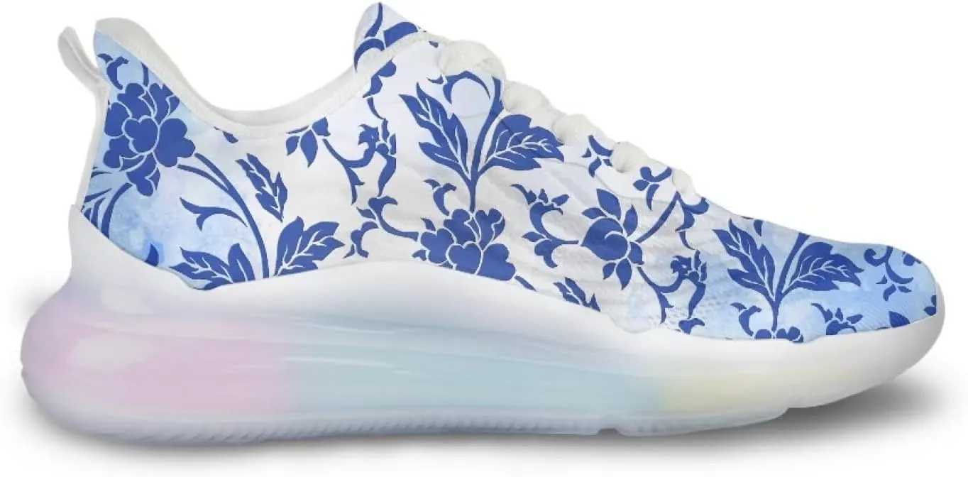 Breathable Walking Shoe Fashion Atmospheric Cushion Running Shoes for Women Comfort Soft Rubber Sole Non Slip Shoes for Gym Size 6-11 White Sole