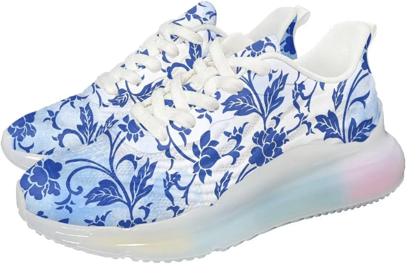 Breathable Walking Shoe Fashion Atmospheric Cushion Running Shoes for Women Comfort Soft Rubber Sole Non Slip Shoes for Gym Size 6-11 White Sole