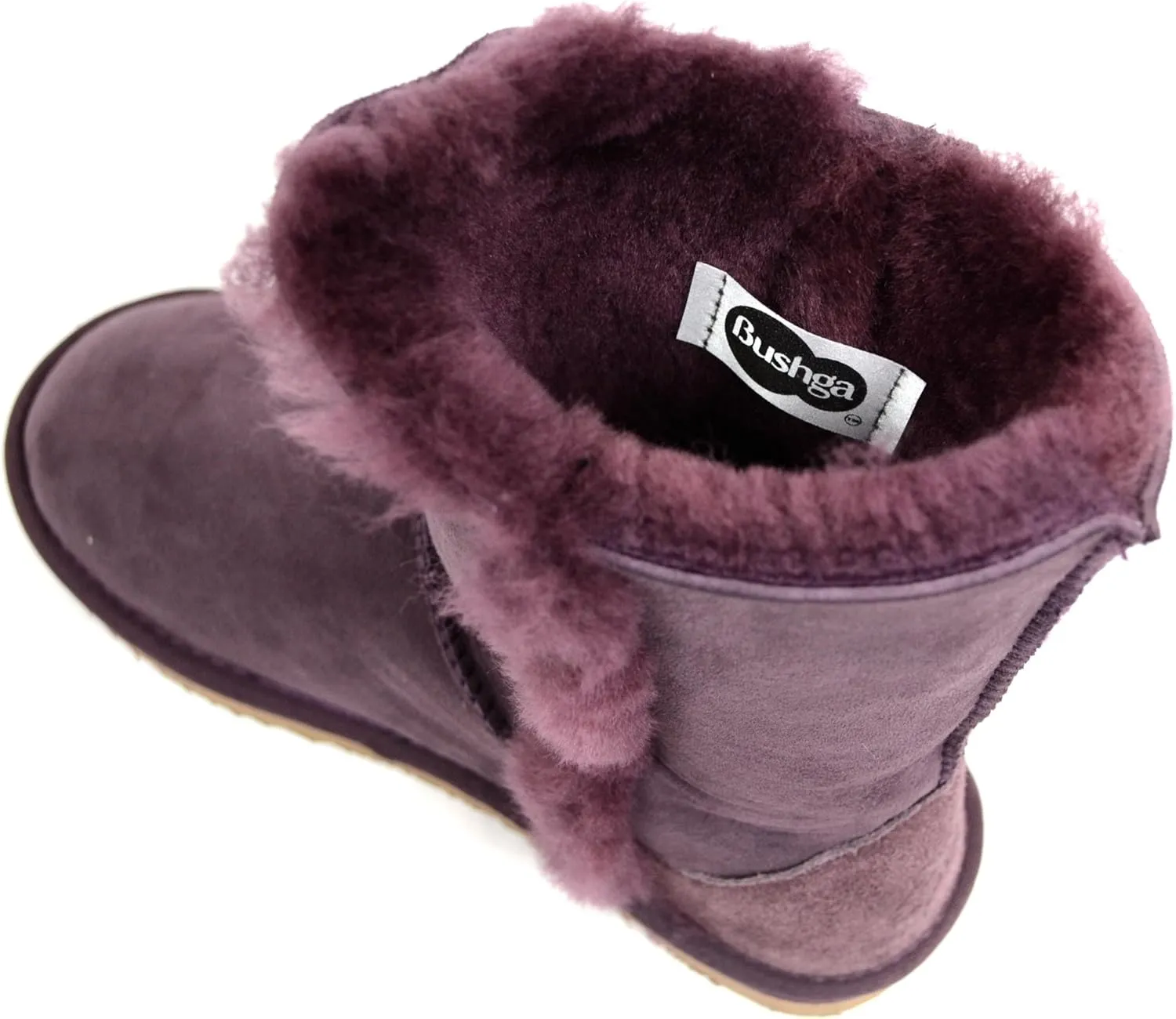 Bushga Ladies Genuine Sheepskin Mid Calf Short Boot with Button Design (Black, Chocolate Brown, Chestnut, Grey, Purple)