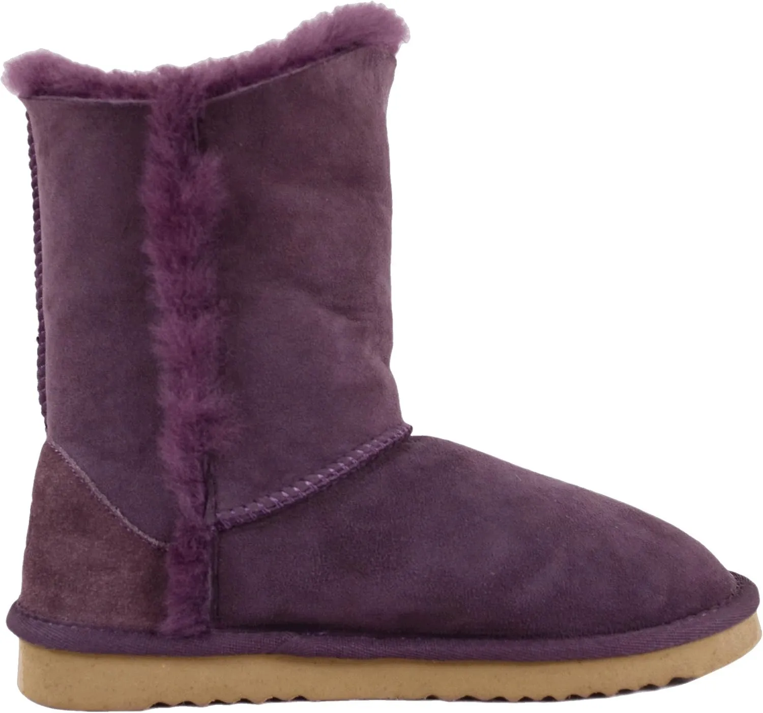 Bushga Ladies Genuine Sheepskin Mid Calf Short Boot with Button Design (Black, Chocolate Brown, Chestnut, Grey, Purple)