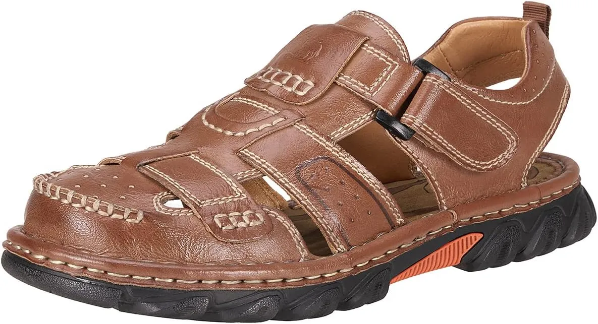 CAMEL CROWN Men's Leather Sandals Closed toe Fishermen Sandal Comfortable for Hiking Beach Walking Summer Shoes Size7-12