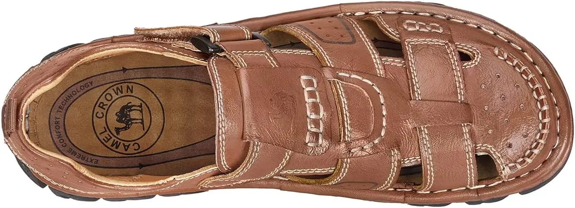 CAMEL CROWN Men's Leather Sandals Closed toe Fishermen Sandal Comfortable for Hiking Beach Walking Summer Shoes Size7-12