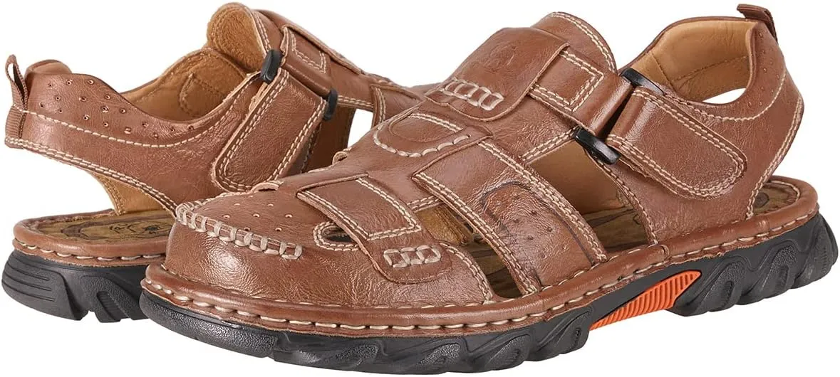 CAMEL CROWN Men's Leather Sandals Closed toe Fishermen Sandal Comfortable for Hiking Beach Walking Summer Shoes Size7-12