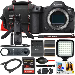 Canon EOS R5 Mark II Mirrorless Camera Body   Canon HG-100TBR Tripod Grip & BR-E1 Wireless Remote Control   128 GB Memory   LED Light   Extra Battery   More (18pc Bundle) (Renewed)