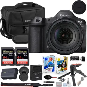 Canon EOS R5 Mark II Mirrorless Camera with 24-105mm f/4 Lens Bundle with Canon 200ES EOS Shoulder Bag   2X 64GB Extreme Memory Cards   Accessory Kit