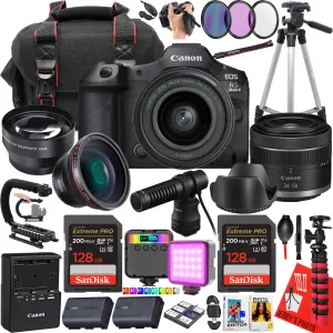 Canon EOS R5 Mark II Mirrorless Camera with Canon RF 24-50mm f/4.5-6.3 is STM Lens   2pc 128 GB Memory   Canon DM-E100 Microphone   LED Light   More (29pc Bundle) (Renewed)