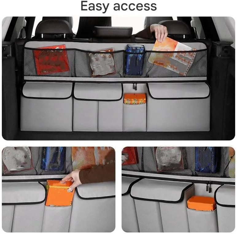 Car Boot Organiser for Alfa Romeo Tonale,Waterproof Kick Mats Seat Back Storage Bag Travel Durable Foldable Multi Pocket Journey Tidy Storage,Black
