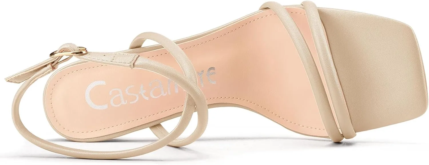 Castamere Womens Mid Kitten Heel Open Square Toe Sandals Ankle Strap Cross-Strap Prom Dress Cute Summer 2.6 Inches Heels