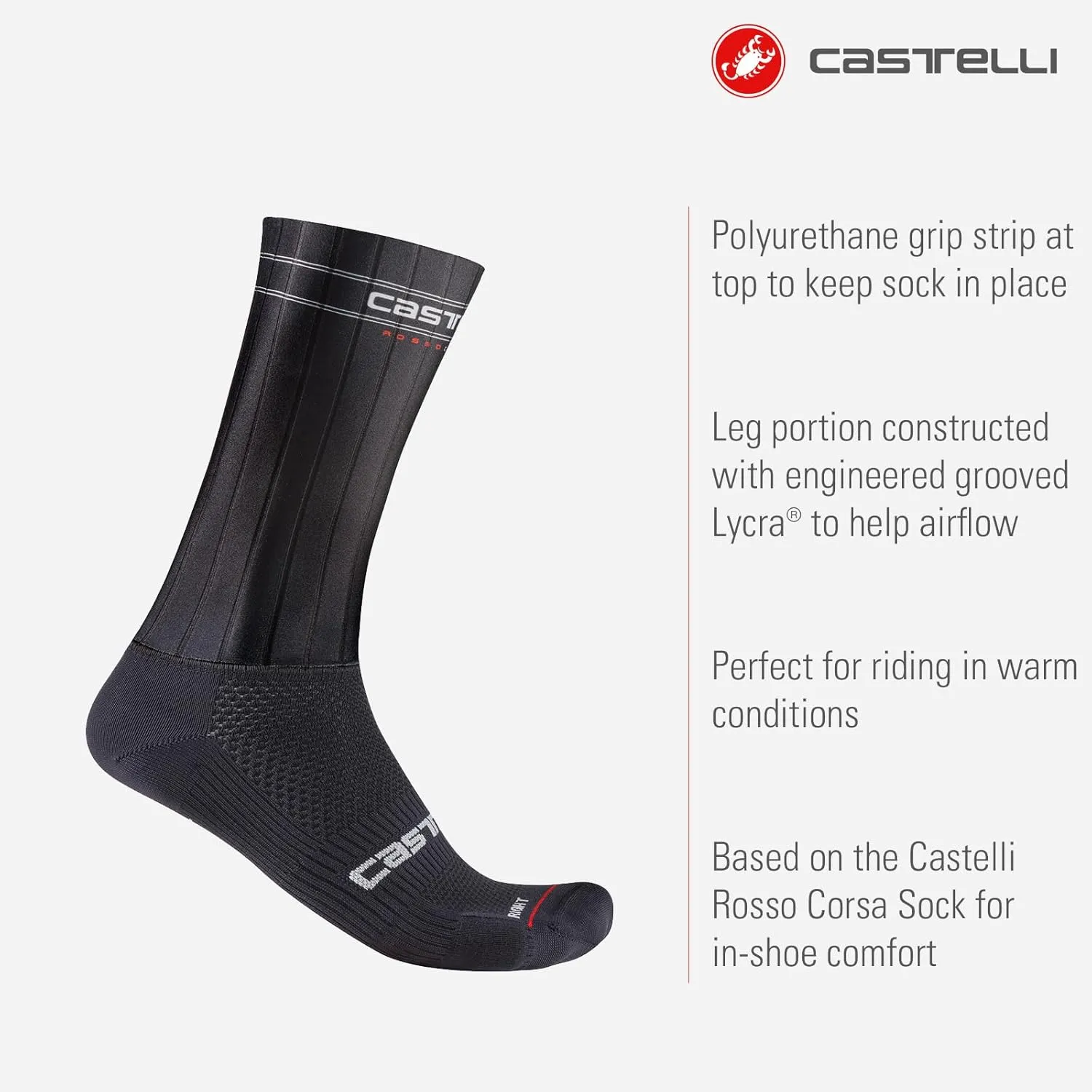 CASTELLI Unisex Fast Feet 3 Sock, Breathable Performance Cycling Apparel Sock for Road & Gravel Biking, Men & Women