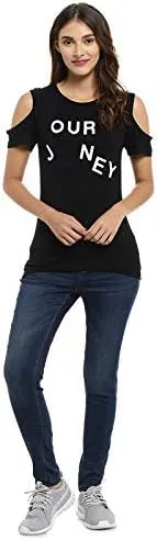 Casual Shoulder Strap Printed Women Black Tops