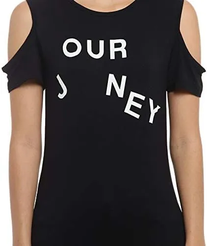 Casual Shoulder Strap Printed Women Black Tops