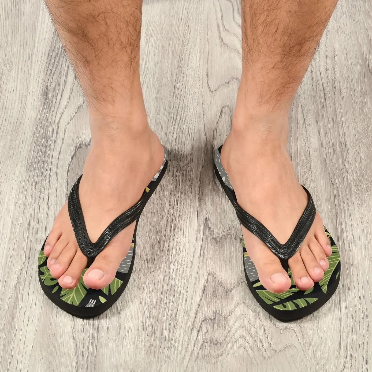 Casual Women's Slim Flip Flops - Tropical Leaves Sloths Summer Thong Flat Sandals Rubber Slide Slippers Shower Shoes