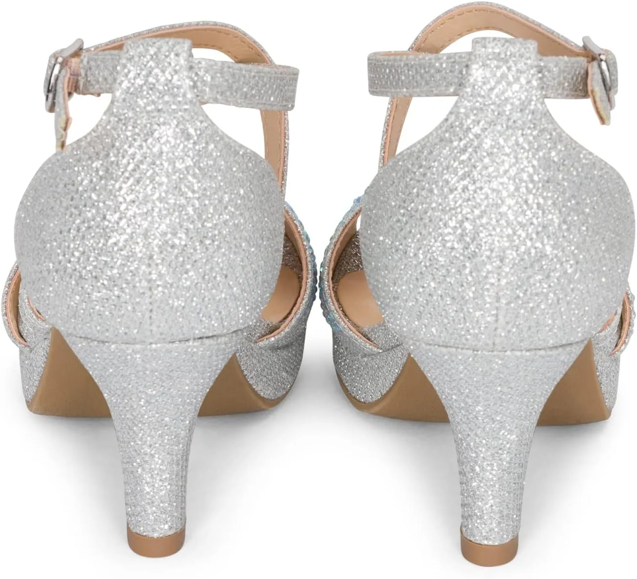 Chariot & Co Ginger-IIS - Girls/Kids/Childrens Rhinestone Shiny Strappy Open Toe Shimmer Ankle Strap Party/Wedding Sandal Platform Pumps - 2.5" Kitten Heel
