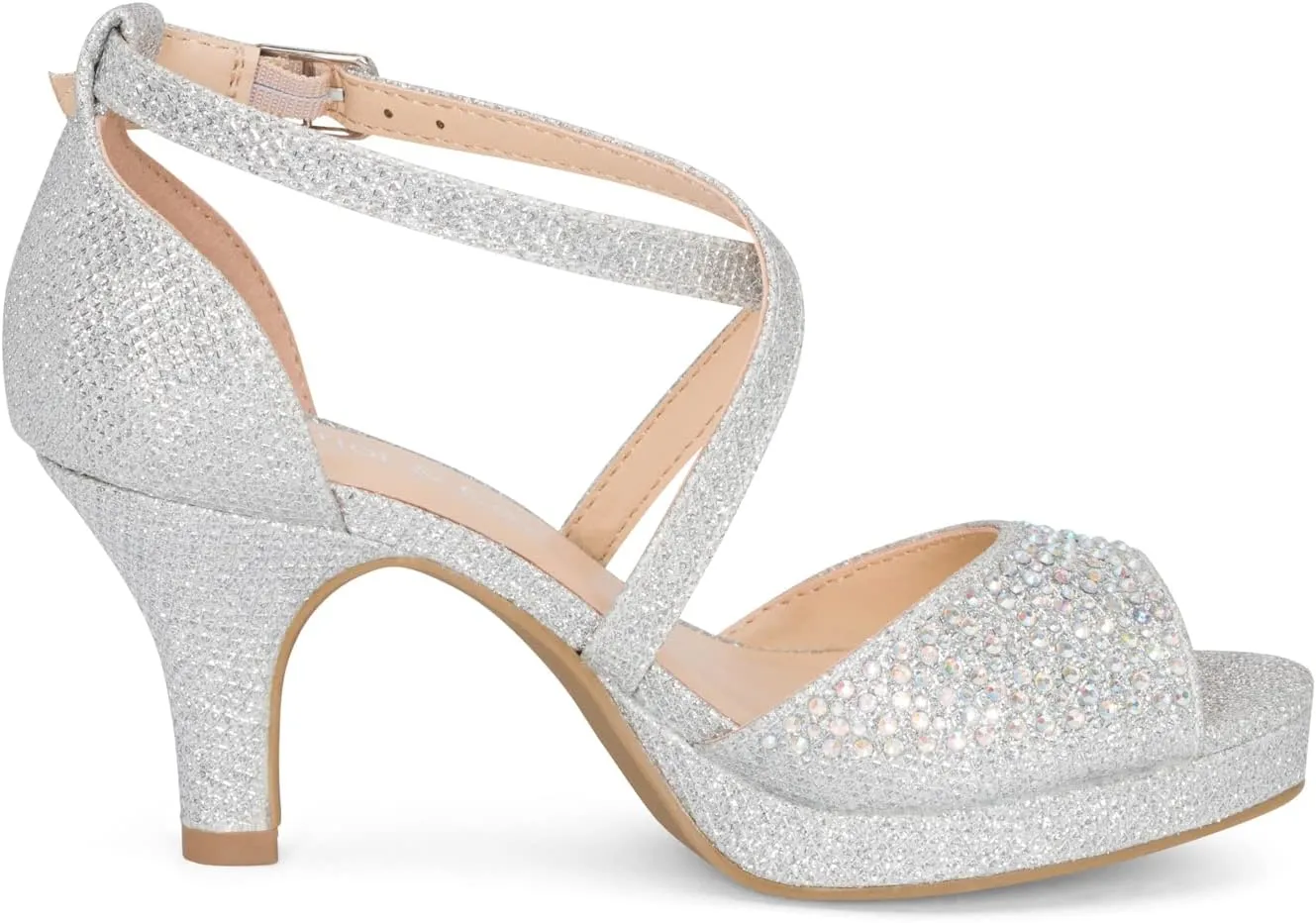 Chariot & Co Ginger-IIS - Girls/Kids/Childrens Rhinestone Shiny Strappy Open Toe Shimmer Ankle Strap Party/Wedding Sandal Platform Pumps - 2.5" Kitten Heel