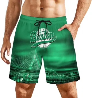 City Night View Men's Shorts Basketball Fans Gifts Quick Dry Swim Trunks Compression Liner Beach Shorts