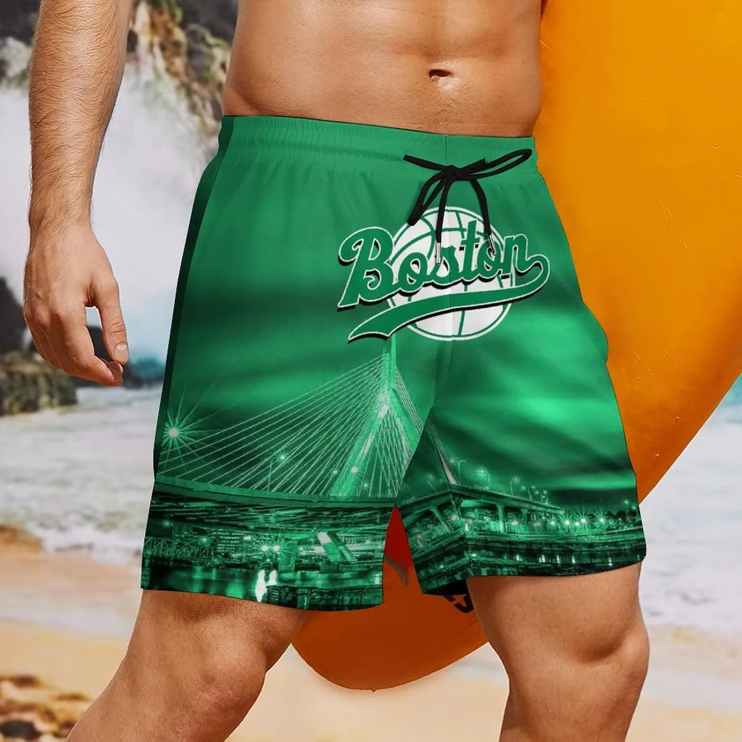 City Night View Men's Shorts Basketball Fans Gifts Quick Dry Swim Trunks Compression Liner Beach Shorts