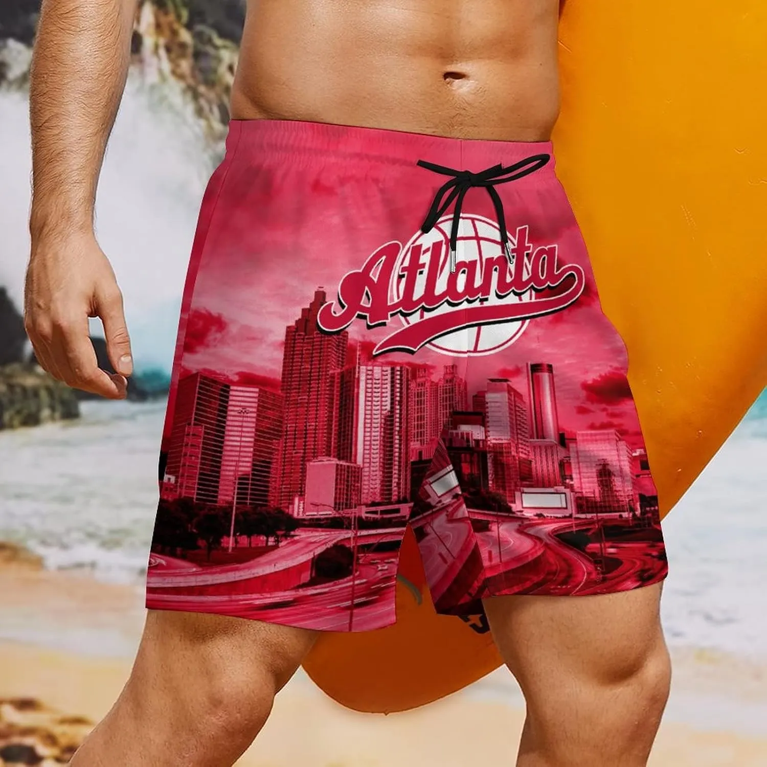 City Night View Men's Shorts Basketball Fans Gifts Quick Dry Swim Trunks Compression Liner Beach Shorts