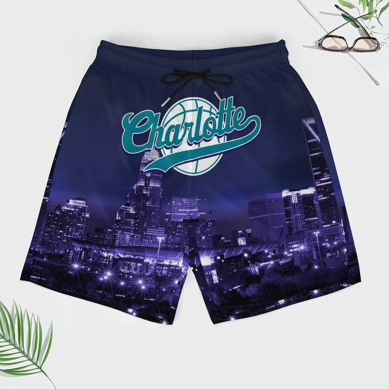 City Night View Men's Shorts Basketball Fans Gifts Quick Dry Swim Trunks Compression Liner Beach Shorts