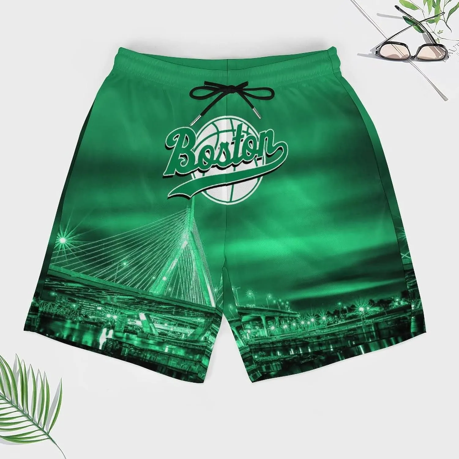 City Night View Men's Shorts Basketball Fans Gifts Quick Dry Swim Trunks Compression Liner Beach Shorts
