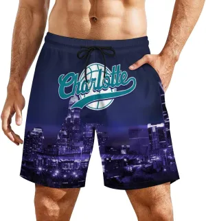 City Night View Men's Shorts Basketball Fans Gifts Quick Dry Swim Trunks Compression Liner Beach Shorts