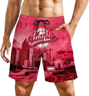 City Night View Men's Shorts Basketball Fans Gifts Quick Dry Swim Trunks Compression Liner Beach Shorts