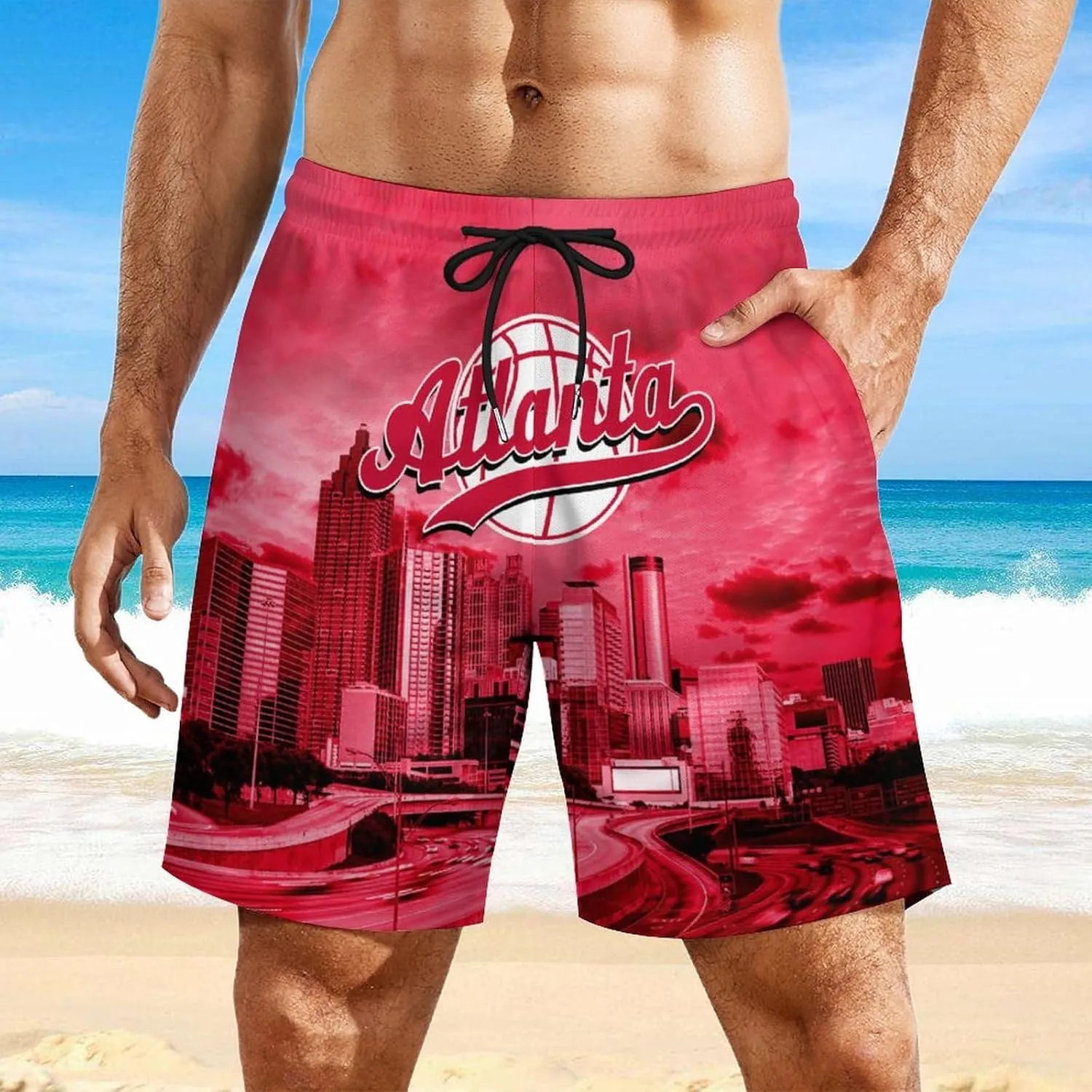 City Night View Men's Shorts Basketball Fans Gifts Quick Dry Swim Trunks Compression Liner Beach Shorts