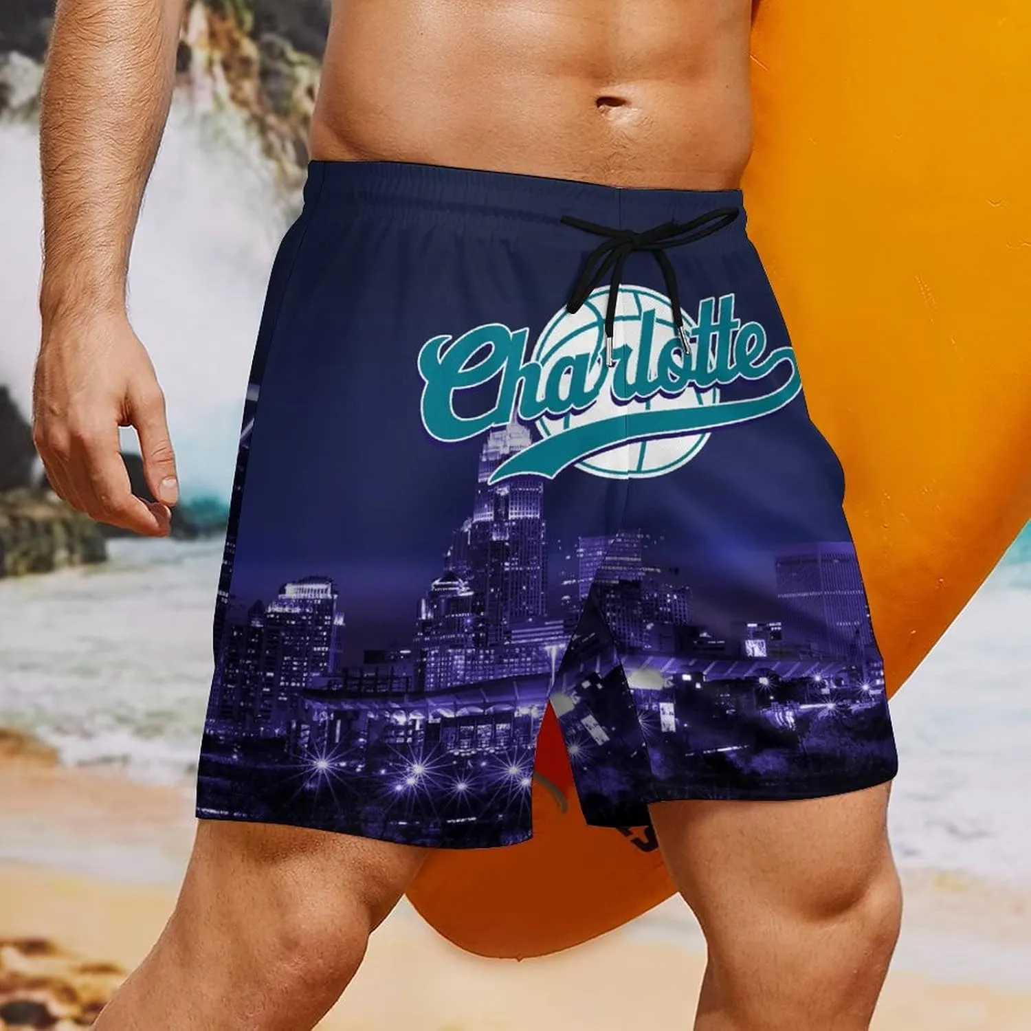 City Night View Men's Shorts Basketball Fans Gifts Quick Dry Swim Trunks Compression Liner Beach Shorts