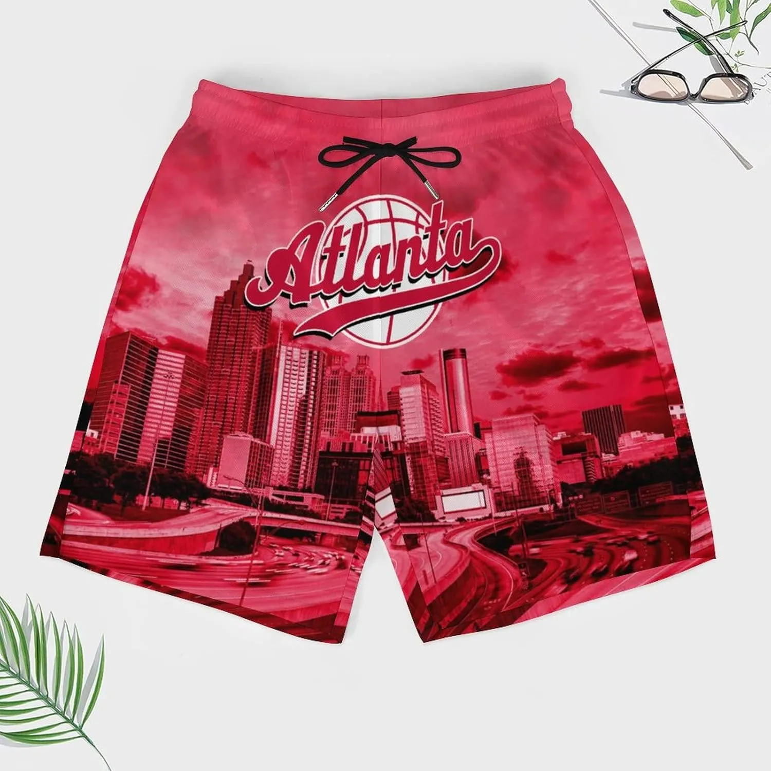 City Night View Men's Shorts Basketball Fans Gifts Quick Dry Swim Trunks Compression Liner Beach Shorts