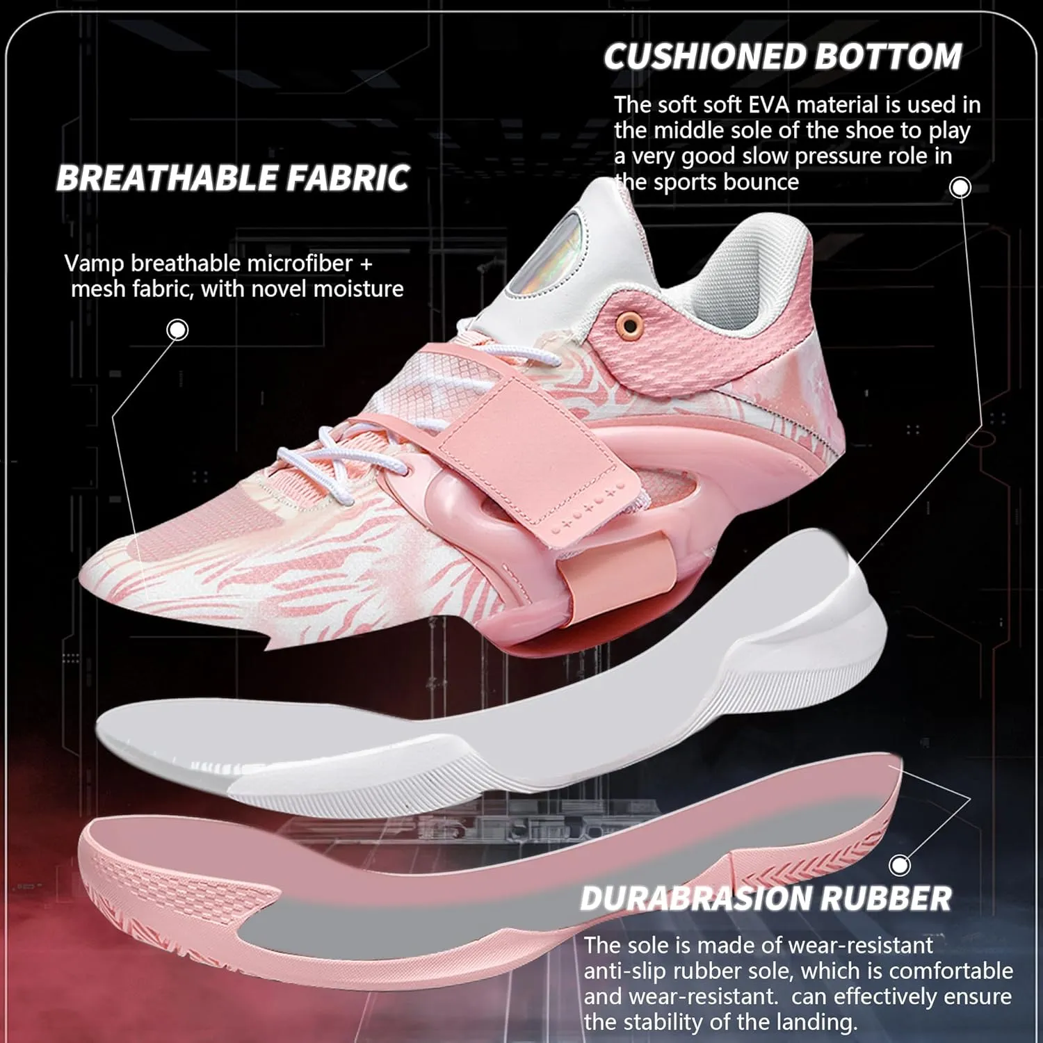 CJSPORX Men Women Basketball Shoes Breathable Non Slip Outdoor Fashion Sneakers