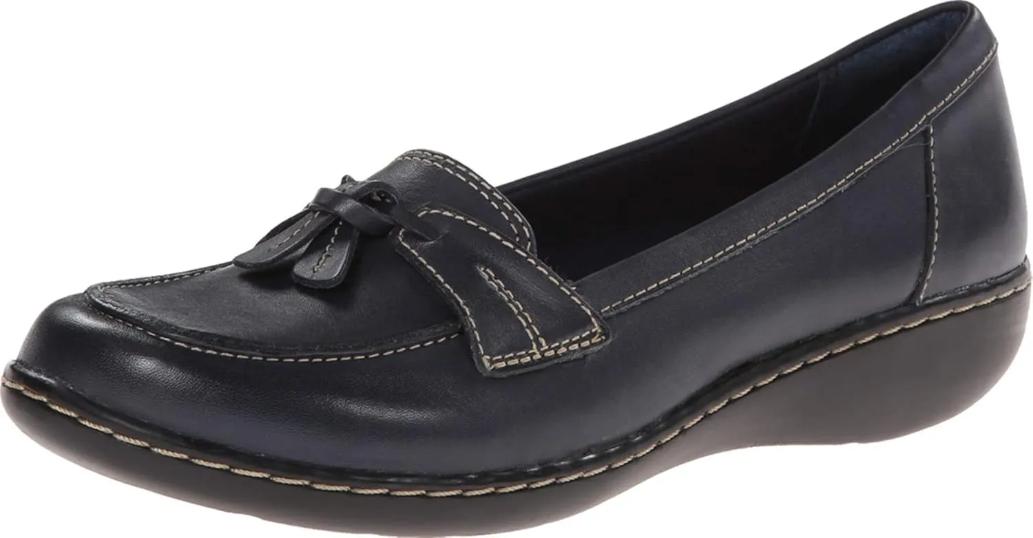 Clarks womens Ashland Bubble Slip On Loafer, Navy, 9.5 X-Wide US