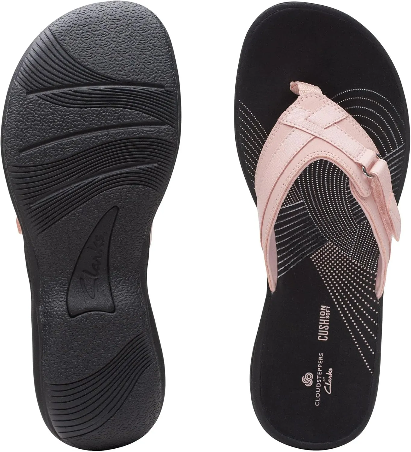 Clarks Womens Breeze Sea Flip-Flop Sandals - Comfortable Flip Flop with Adjustable Hook and Arch Support - Casual Summer Wearing Cloudsteppers for Everyday