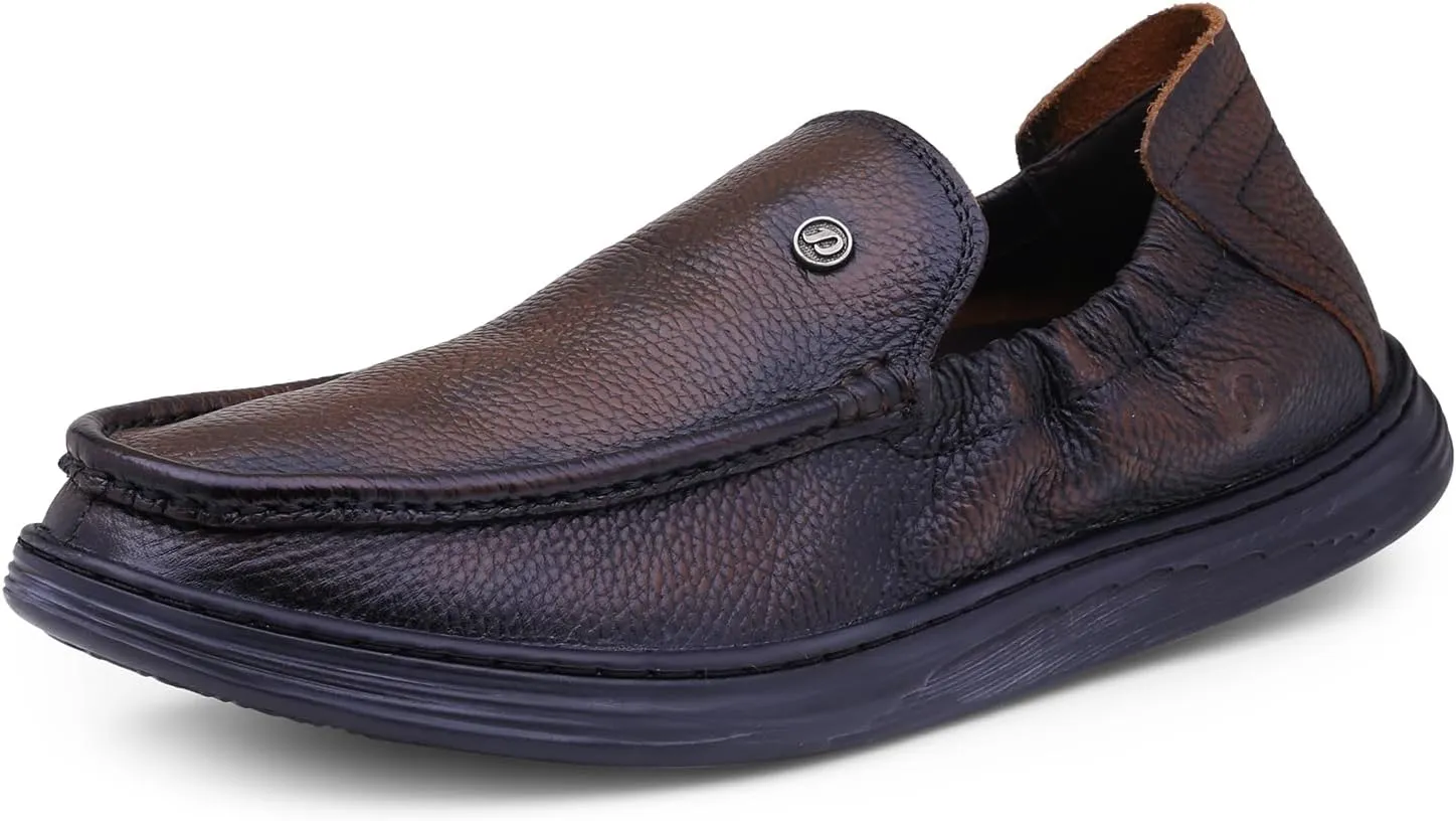 Classic Genuine Leather Formal Shoes for Men with Memory Foam Cushion| Ultra Lightweight & Comfortable|Stylish & Flexible|Parties,Occasions,Office,Wedding,Casual|Black Slip On D-805