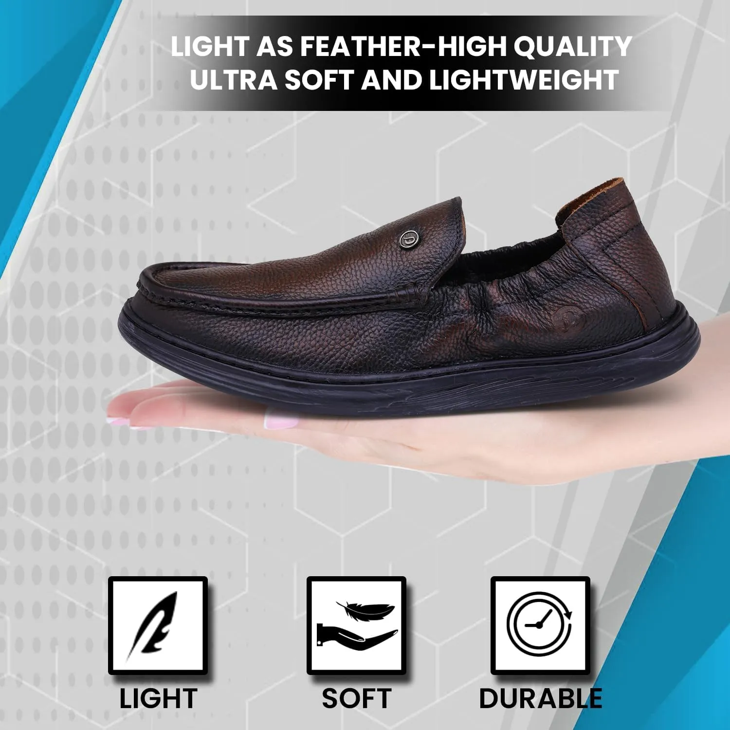 Classic Genuine Leather Formal Shoes for Men with Memory Foam Cushion| Ultra Lightweight & Comfortable|Stylish & Flexible|Parties,Occasions,Office,Wedding,Casual|Black Slip On D-805