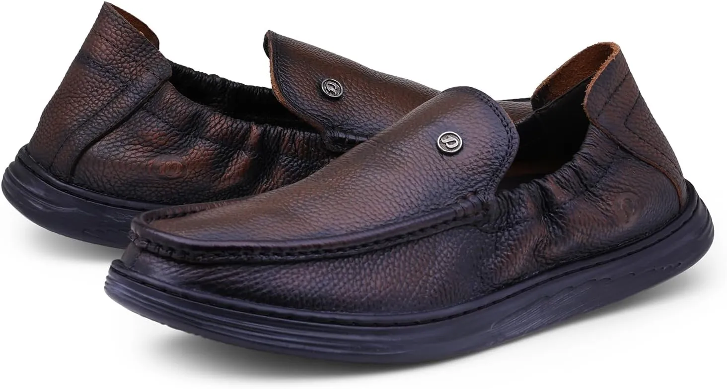 Classic Genuine Leather Formal Shoes for Men with Memory Foam Cushion| Ultra Lightweight & Comfortable|Stylish & Flexible|Parties,Occasions,Office,Wedding,Casual|Black Slip On D-805