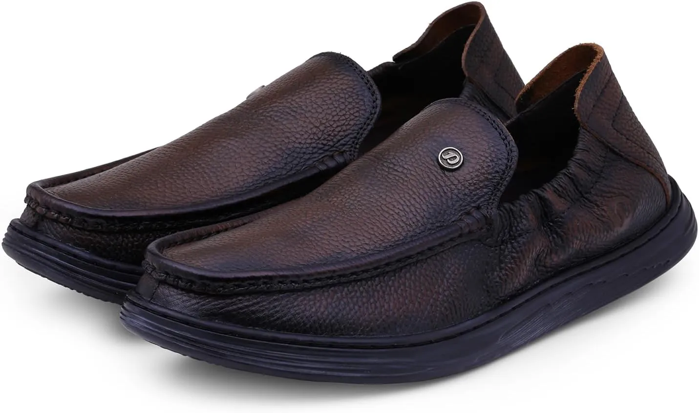 Classic Genuine Leather Formal Shoes for Men with Memory Foam Cushion| Ultra Lightweight & Comfortable|Stylish & Flexible|Parties,Occasions,Office,Wedding,Casual|Black Slip On D-805